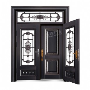 S-701外：中林玉秀(内：万寿无疆)铂金黑铜,Glass splicing composite door